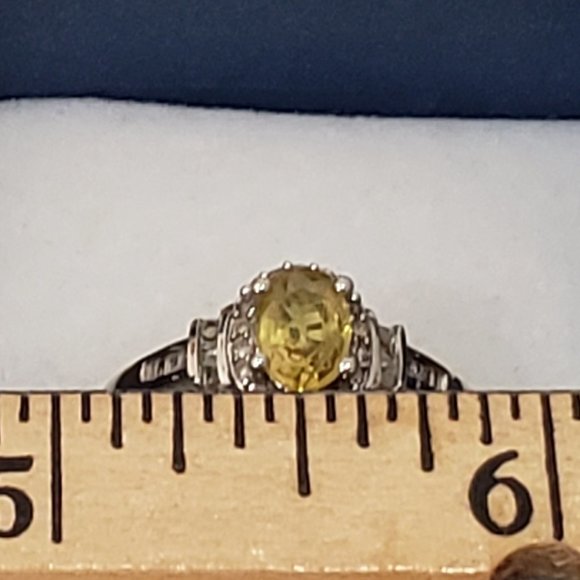 Yellow Sapphire & Diamond (.25ct) ring in Platinum over 925 Sterling 1.25ct sz 8 - Picture 2 of 6